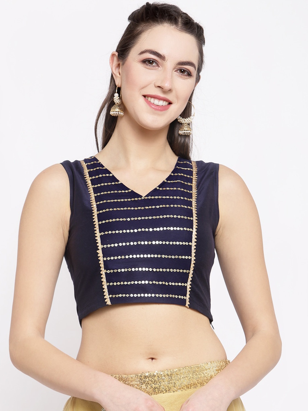 

studio rasa Navy Blue Striped Crop Top