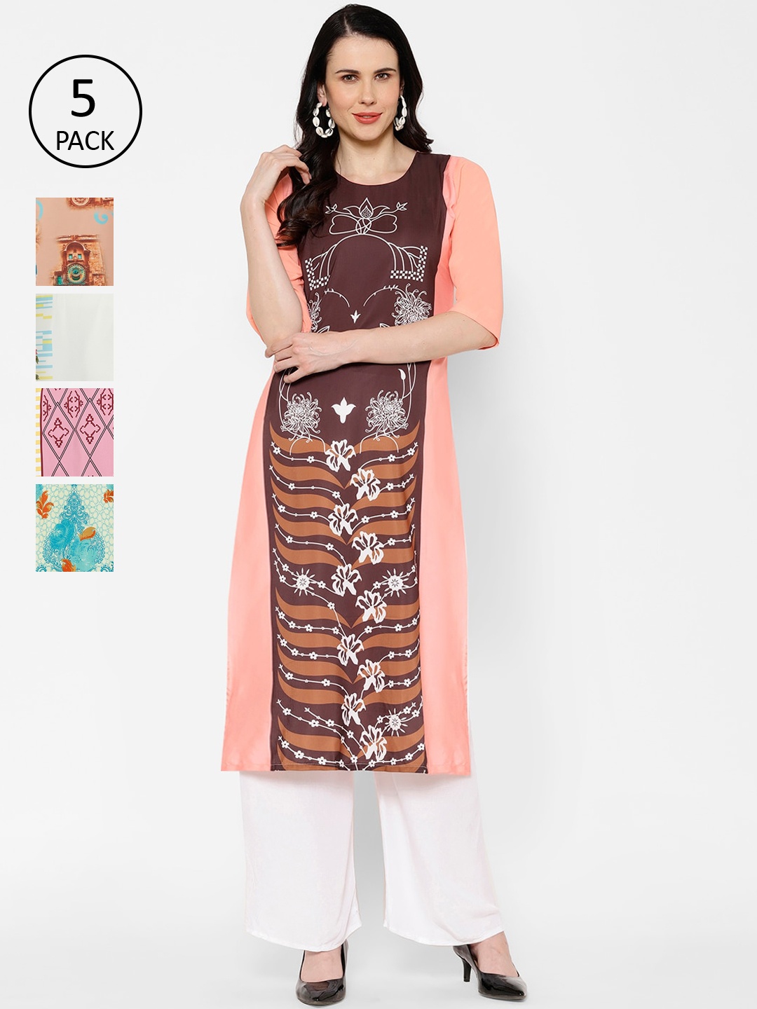 

7Threads Pack Of 5 Ethnic Motifs Printed Crepe Kurta, Multi
