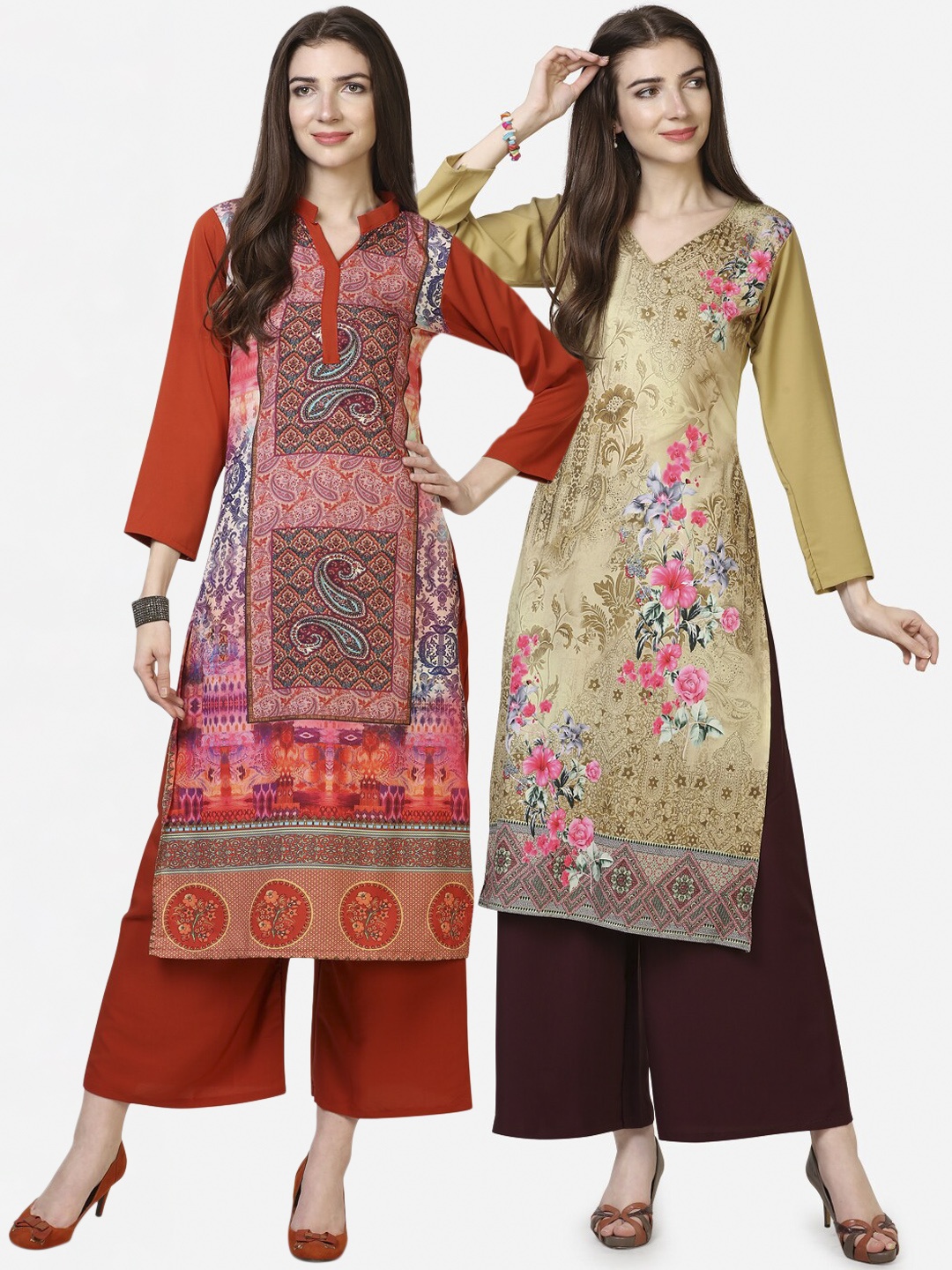

Florence Red Pack of 2 Floral Printed Crepe Kurta