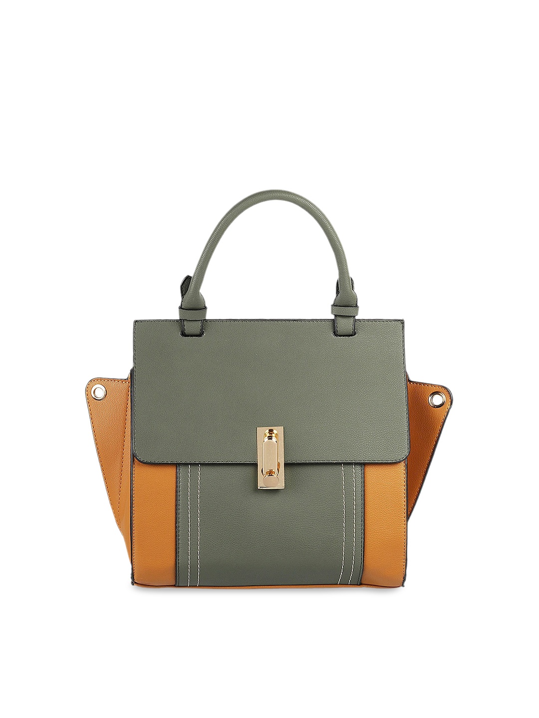 

Mochi Mustard Yellow & Olive Green Colourblocked Satchel