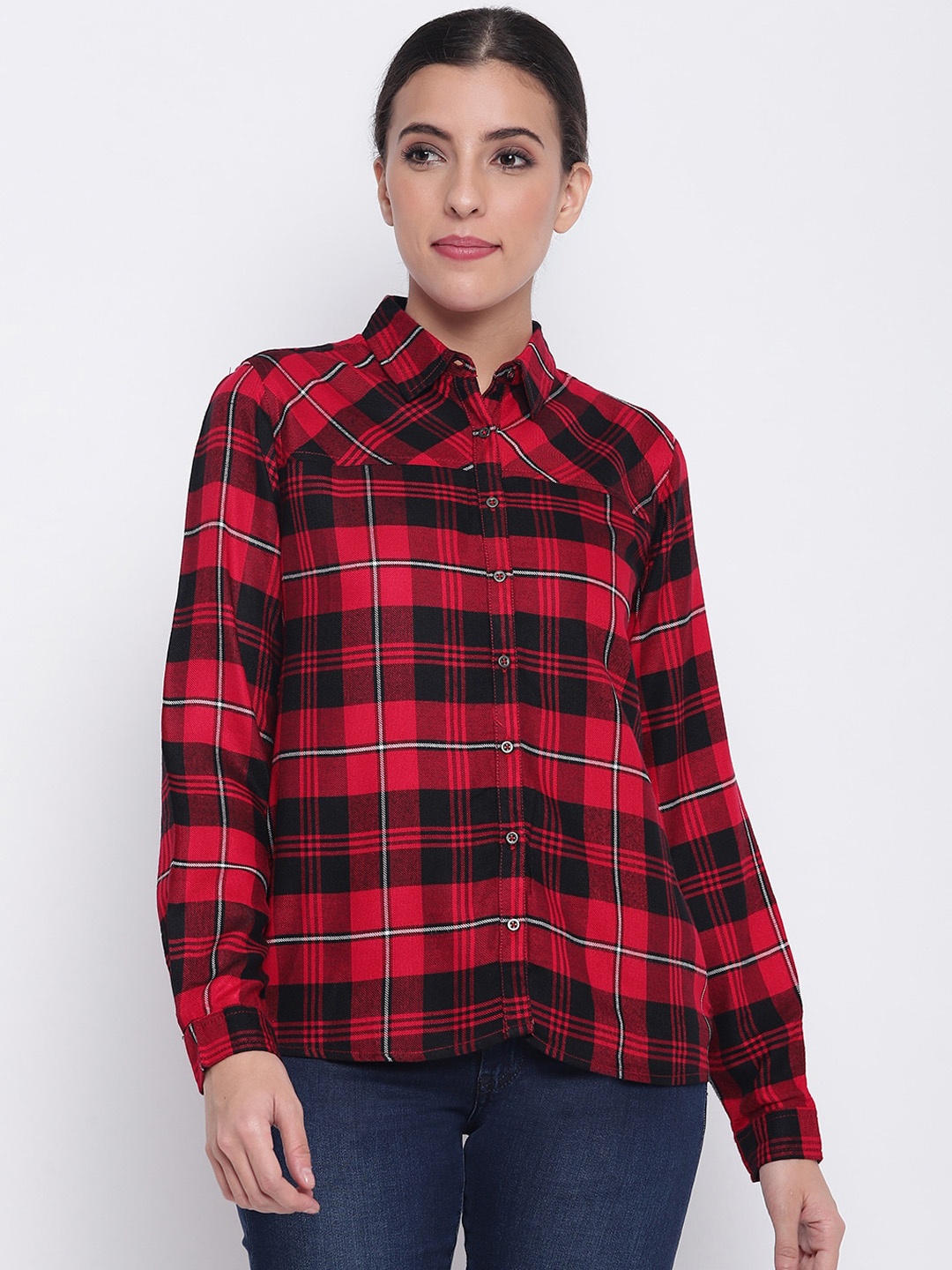 

Pepe Jeans Women Red Regular Fit Checked Casual Shirt