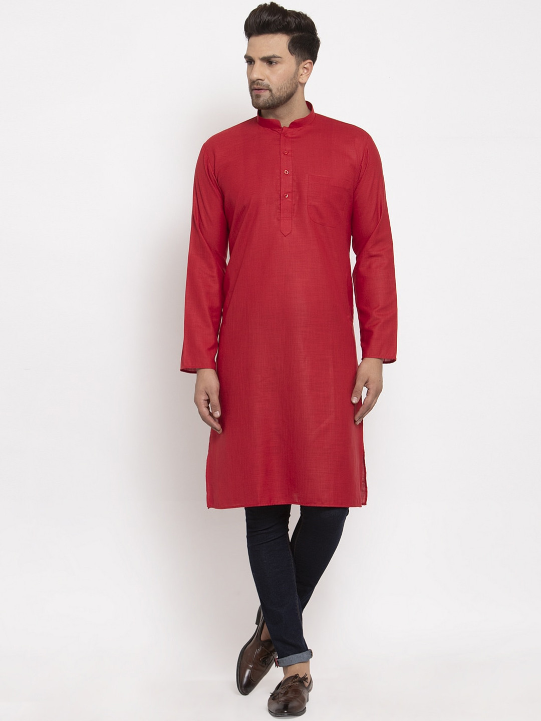 

GRACIT Men Red Solid Cotton blend Straight Kurta