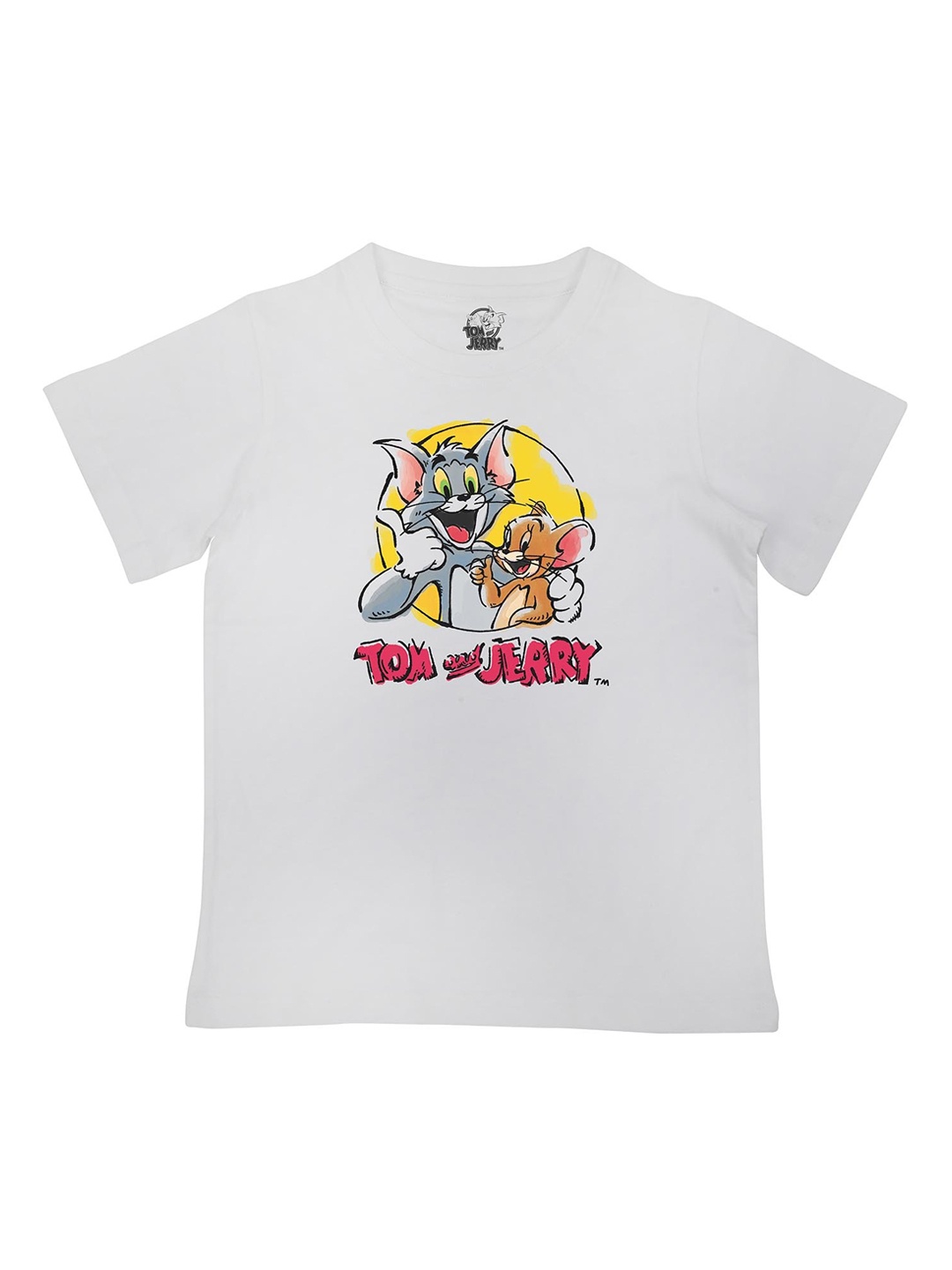 Tom & Jerry Boys White Printed Round Neck T-shirt