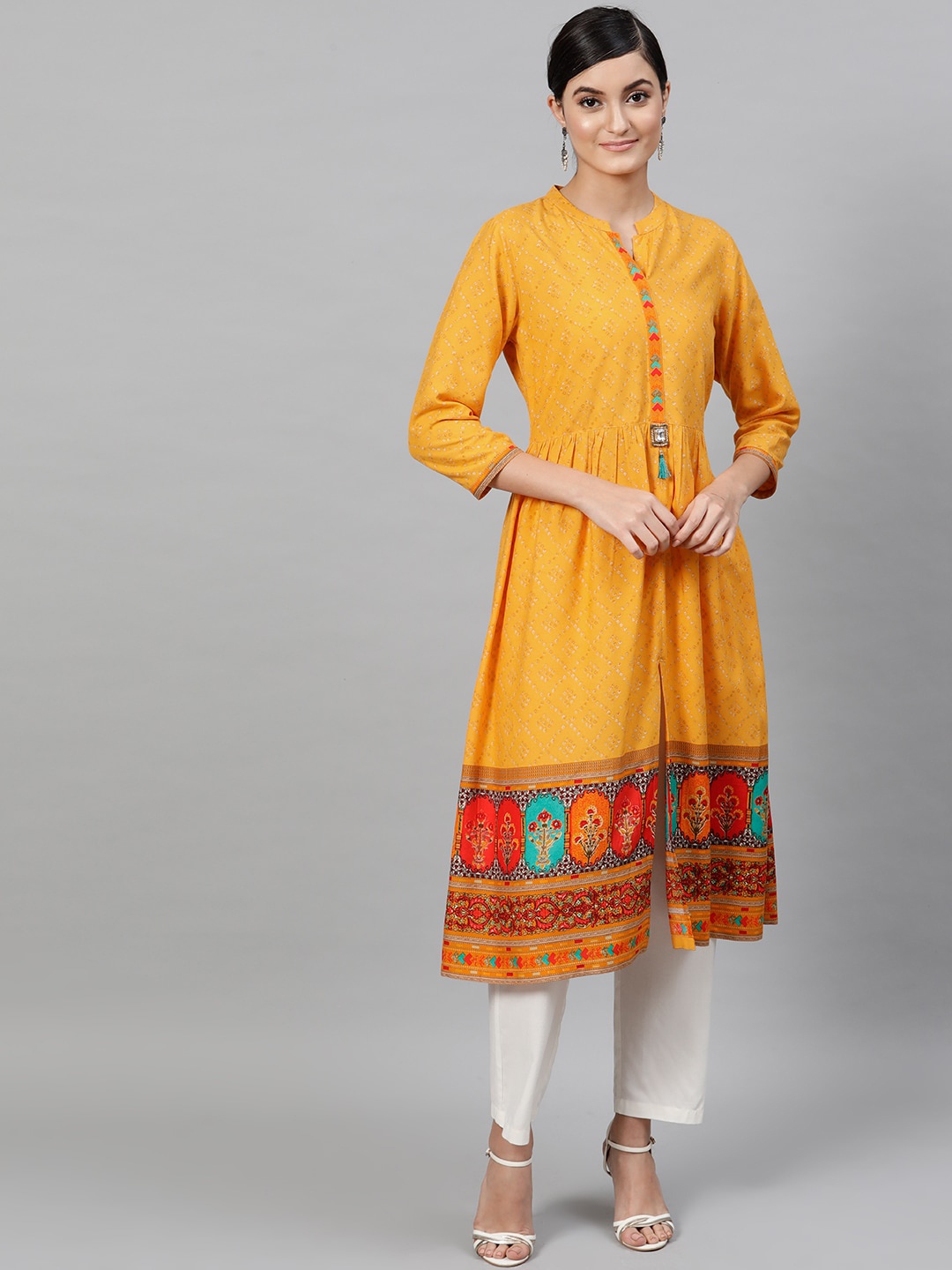 

STREET 9 Women Yellow Ethnic Motifs Printed A-Line Kurta