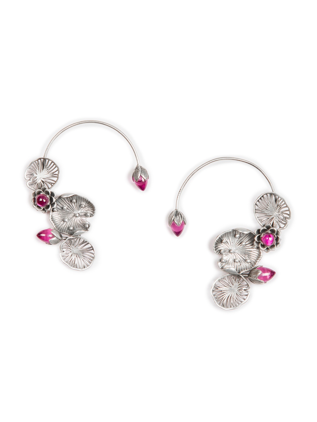 

SHAYA Silver-Toned & Red Contemporary Hoop Earrings