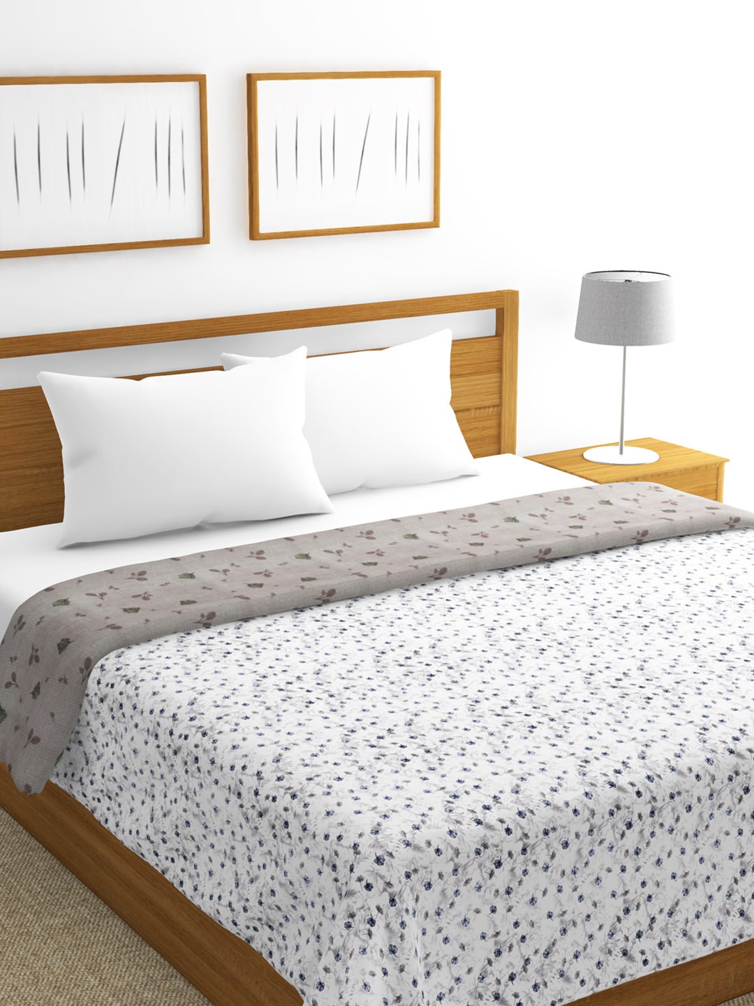 

BIANCA White & Blue Floral AC Room 300 GSM Double Bed Dohar