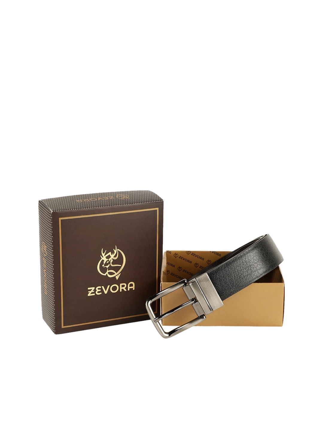 

ZEVORA Men Black & Brown Textured Reversible Belt