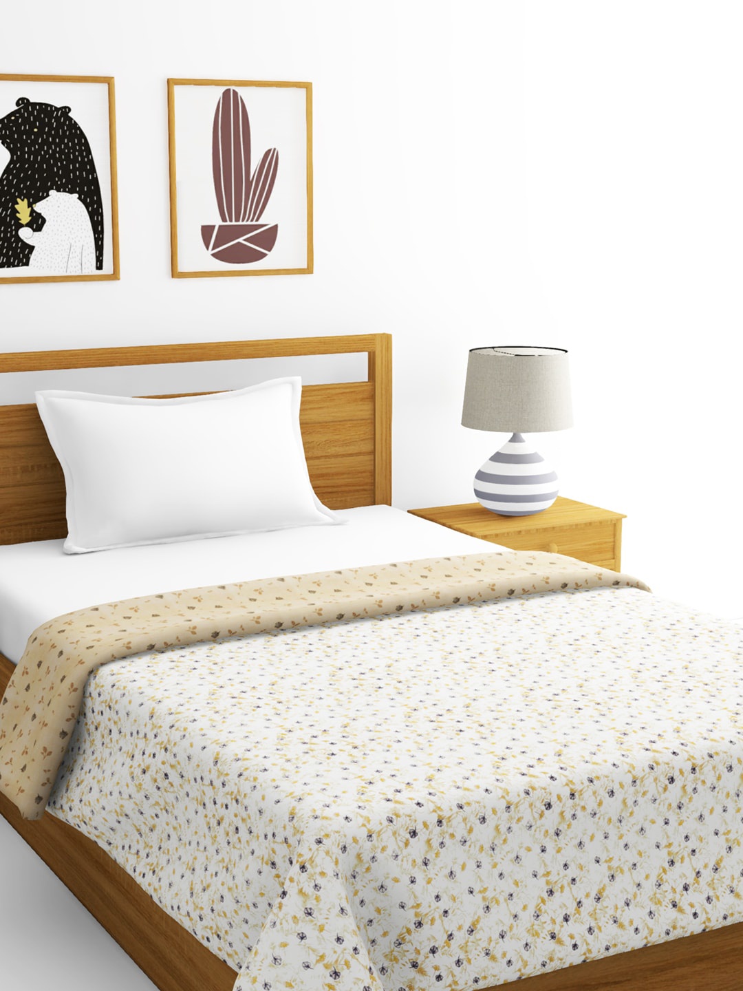 

BIANCA White & Beige Floral AC Room 300 GSM Single Bed Dohar