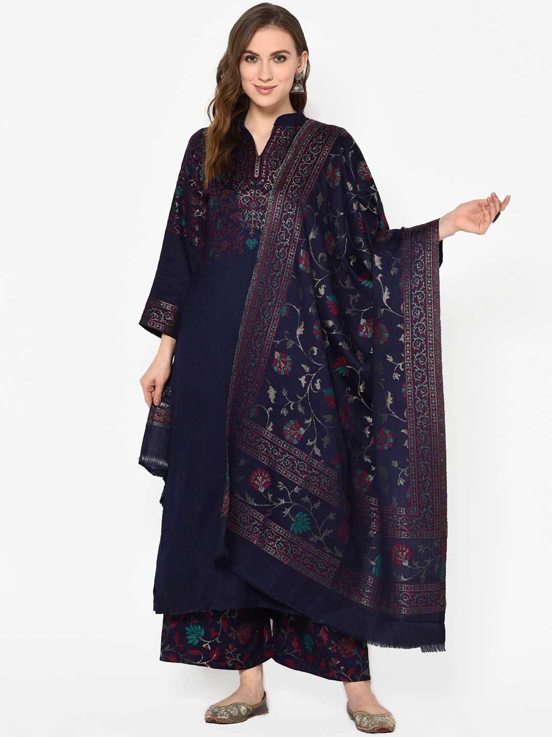 

Safaa Women Navy-Blue Viscose Acrylic Woven Design Suit Unstiched Dress Material For Winter