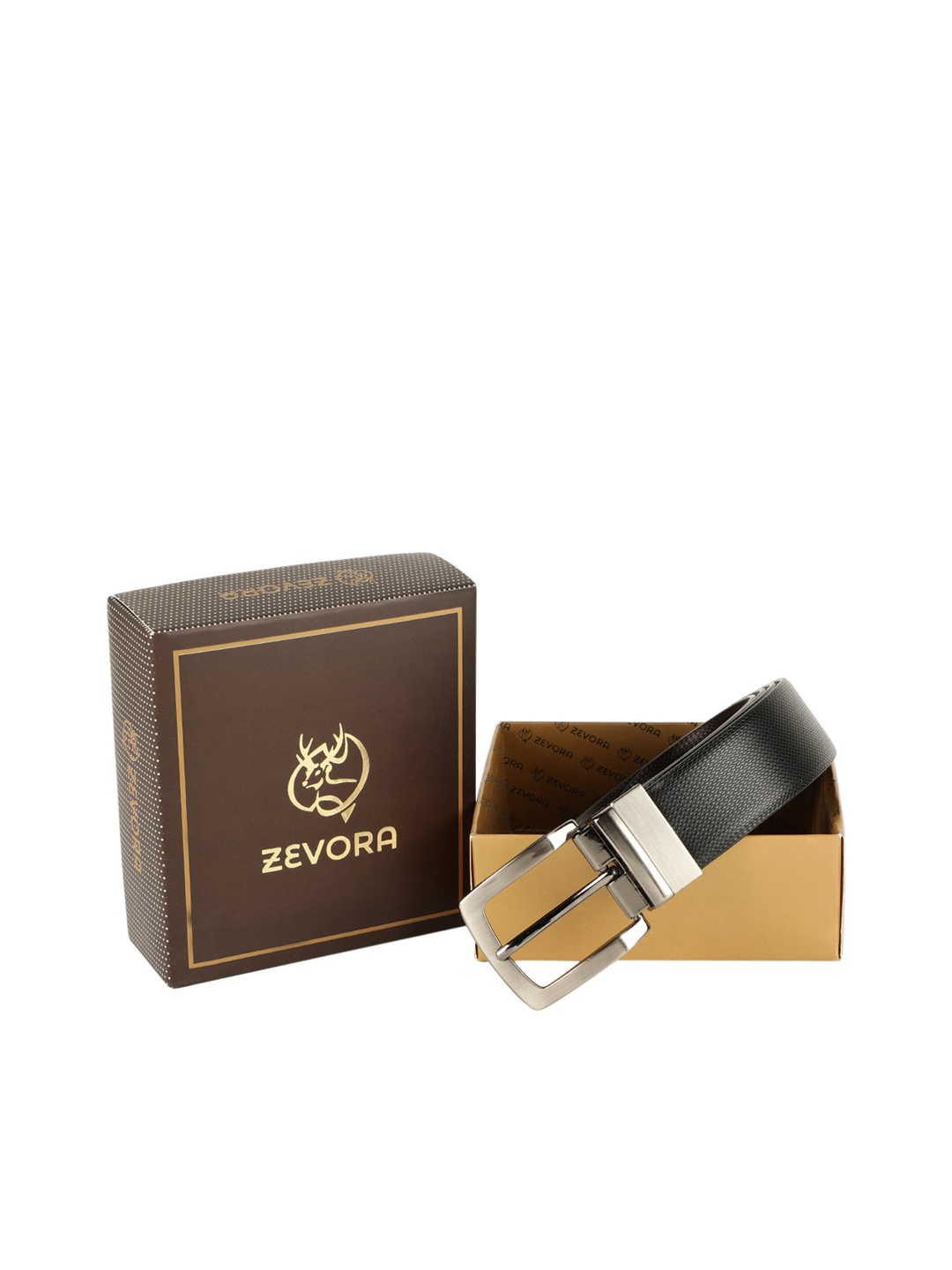 

ZEVORA Men Black & Brown Textured Reversible Belt