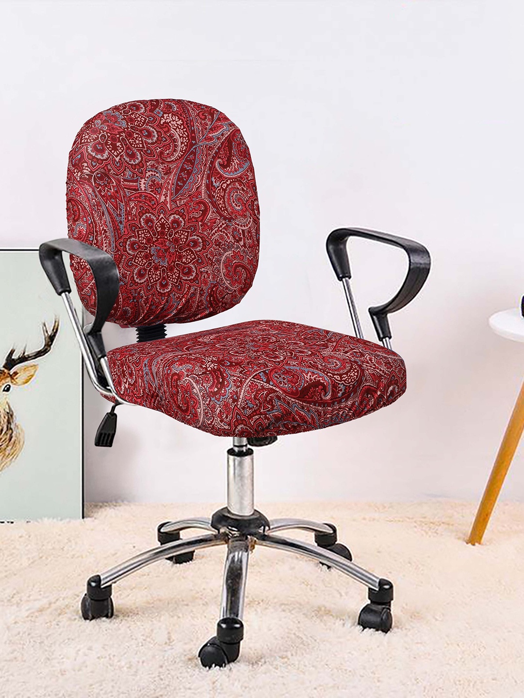 

Cortina Set Of 4 Maroon & Beige Printed Chair Covers