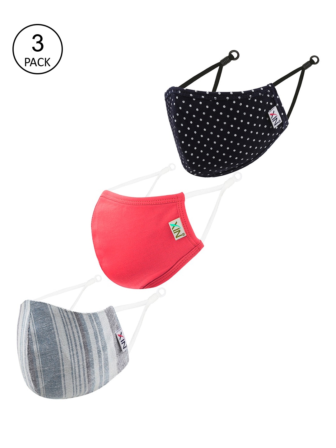 XIN Pack Of 3 Assorted 2-Ply Reusable Adjustable Cloth Masks