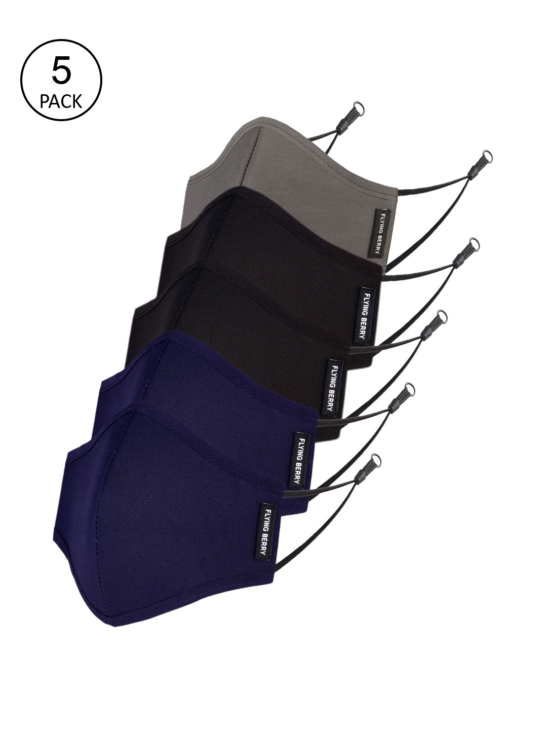 

FLYING BERRY Unisex Pack of 5 Solid 3-Ply Reusable Protective Outdoor Masks, Grey