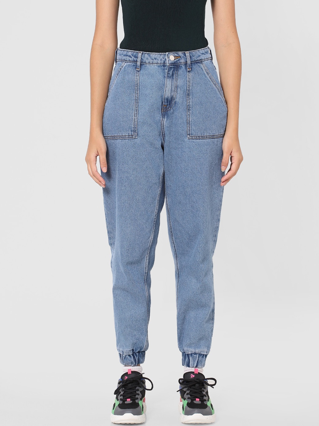 

ONLY Women Blue Jogger High-Rise Clean Look Jeans