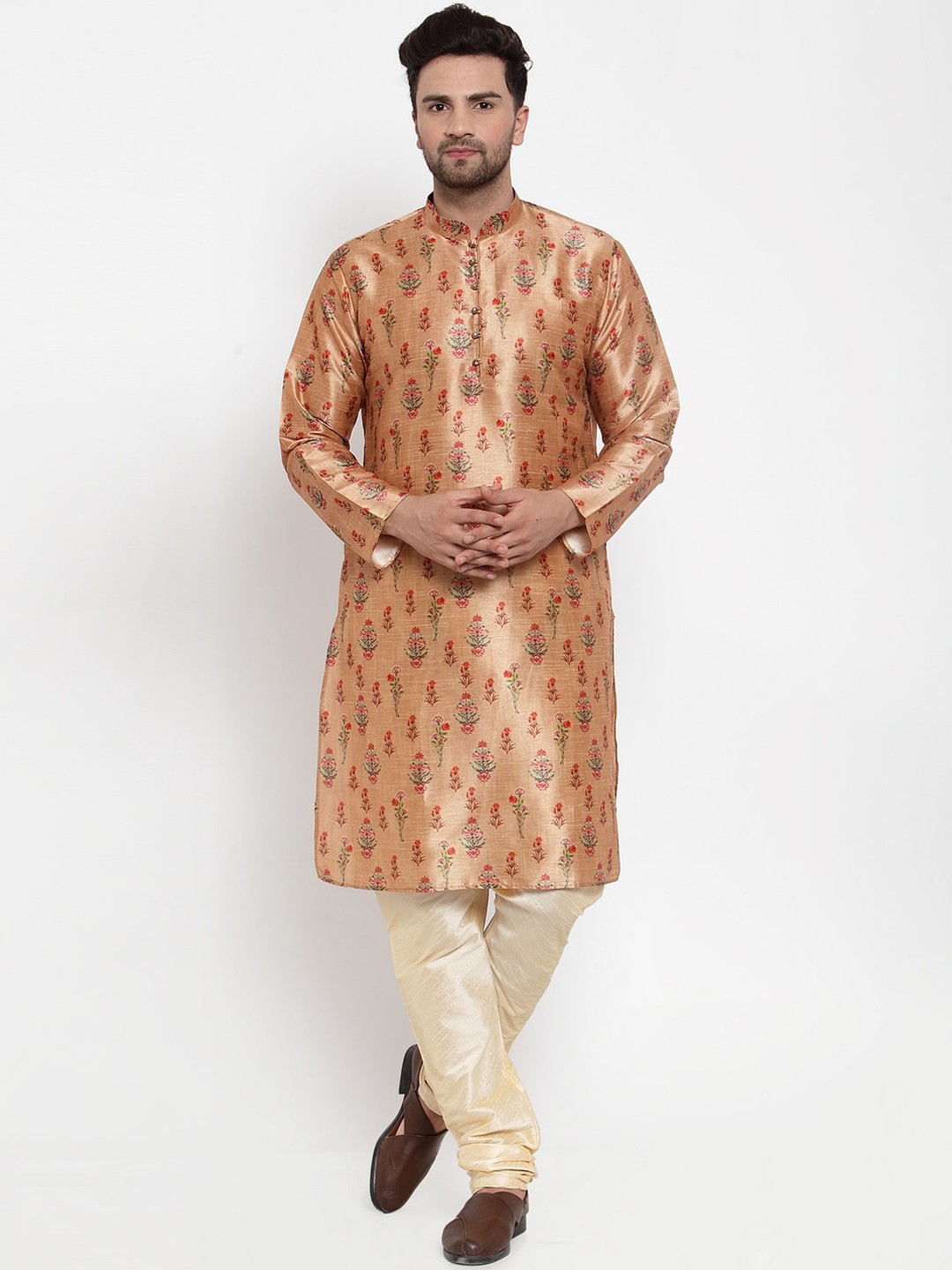 

GRACIT Men Gold-Toned & Cream-Coloured Printed Kurta with Churidar