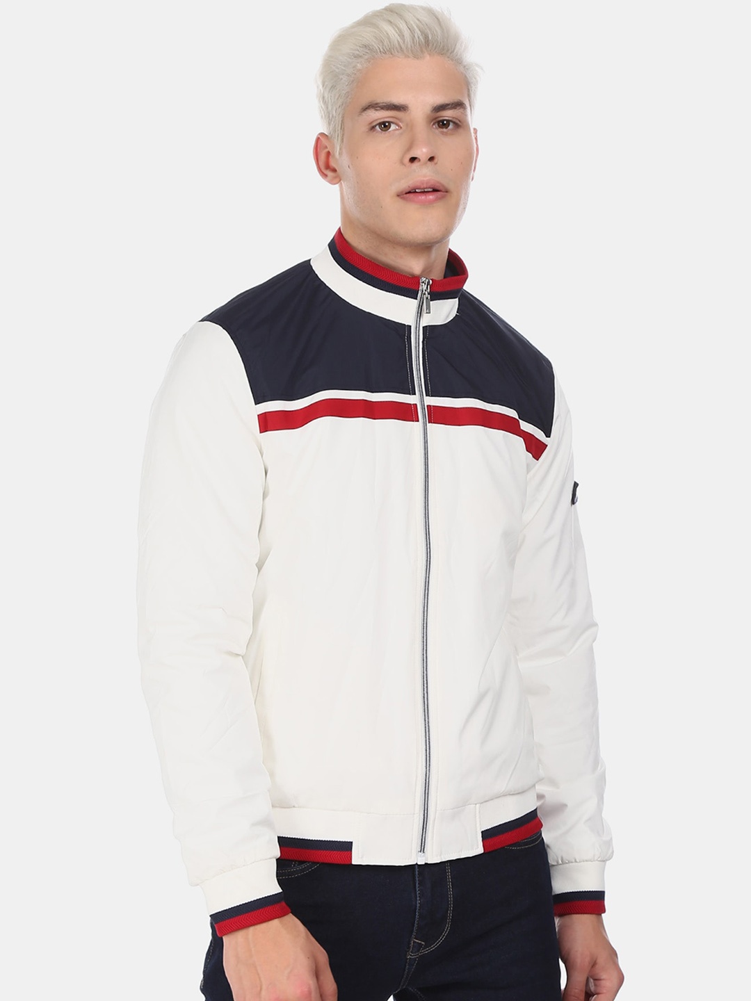 

Arrow Sport Men White Colourblocked Bomber Jacket
