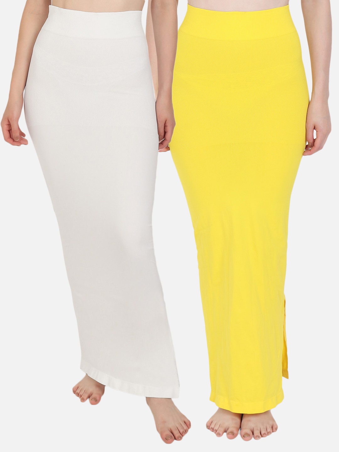 

Beau Design Women Pack Of 2 White & Yellow Solid Saree Shapewear