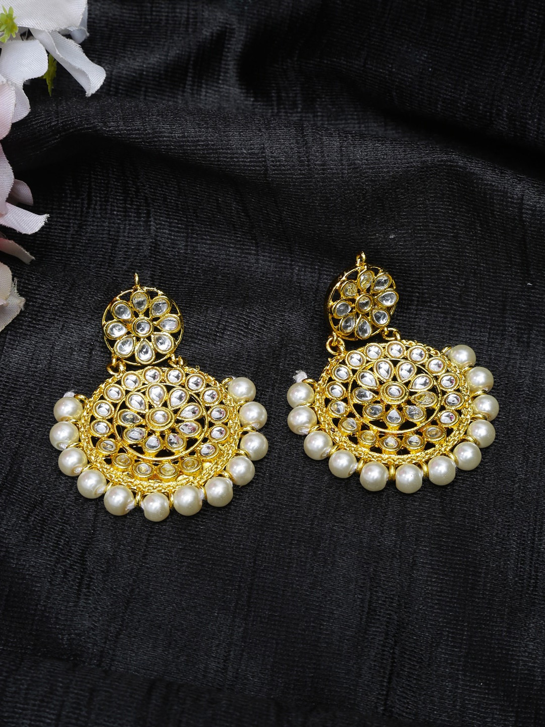 

Shining Diva Gold-Toned Circular Drop Earrings