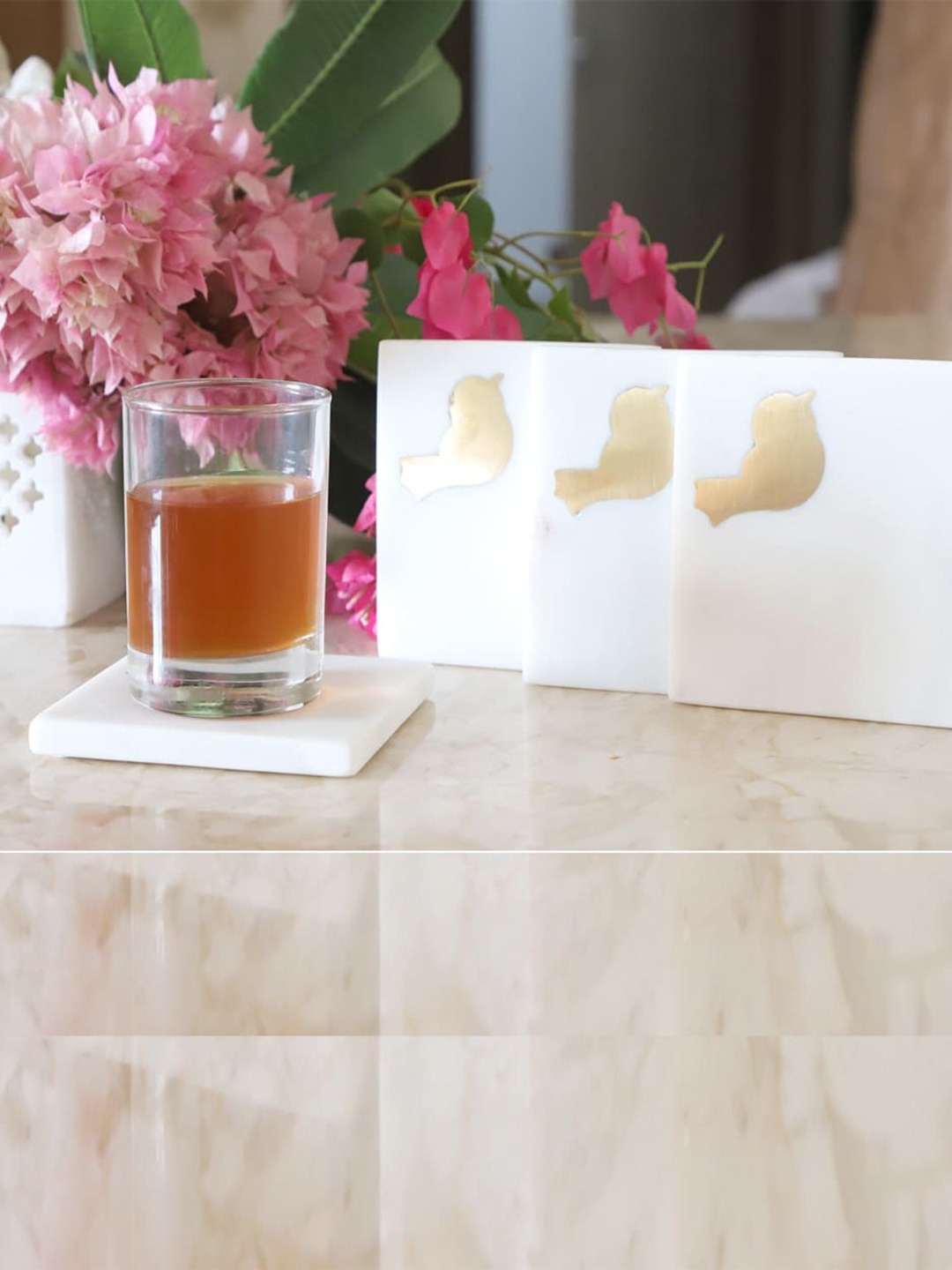 NikkisPride Set Of 4 White & Gold-Toned Handmade Coasters