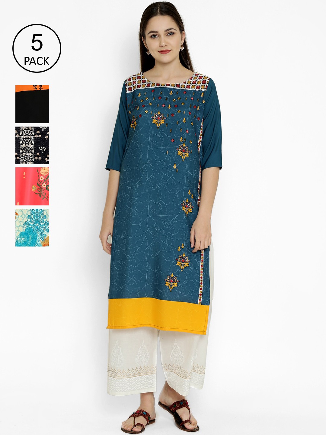 

7Threads Pack Of 5 Printed Crepe Kurta, Multi