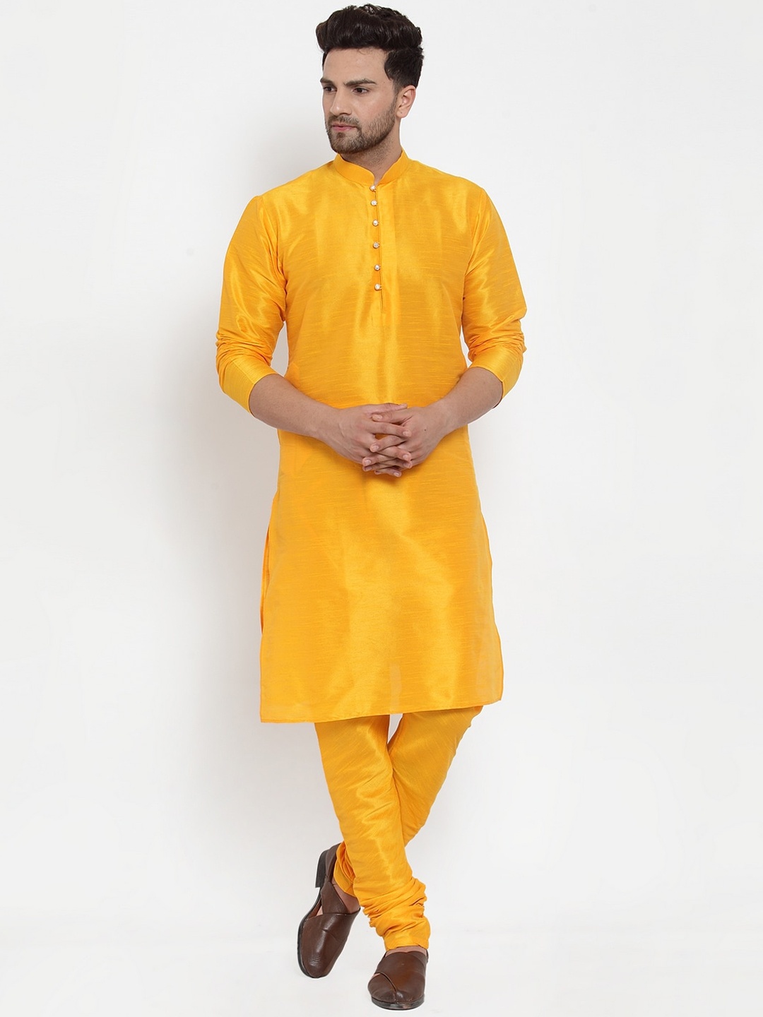 

GRACIT Men Mustard Yellow Solid Kurta with Churidar