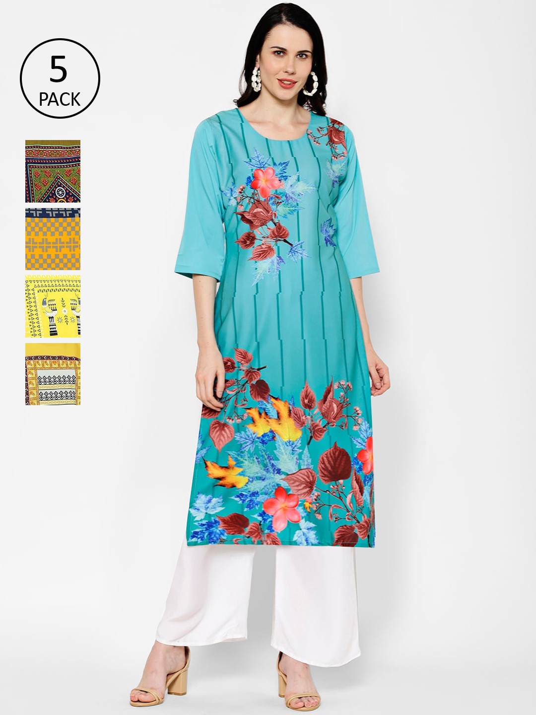 

7Threads Pack Of 5 Digital Printed Crepe Kurtas, Multi