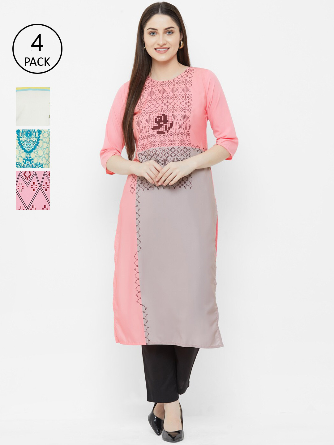 

7Threads Multicoloured Ethnic Motifs Printed Crepe Kurta, Multi