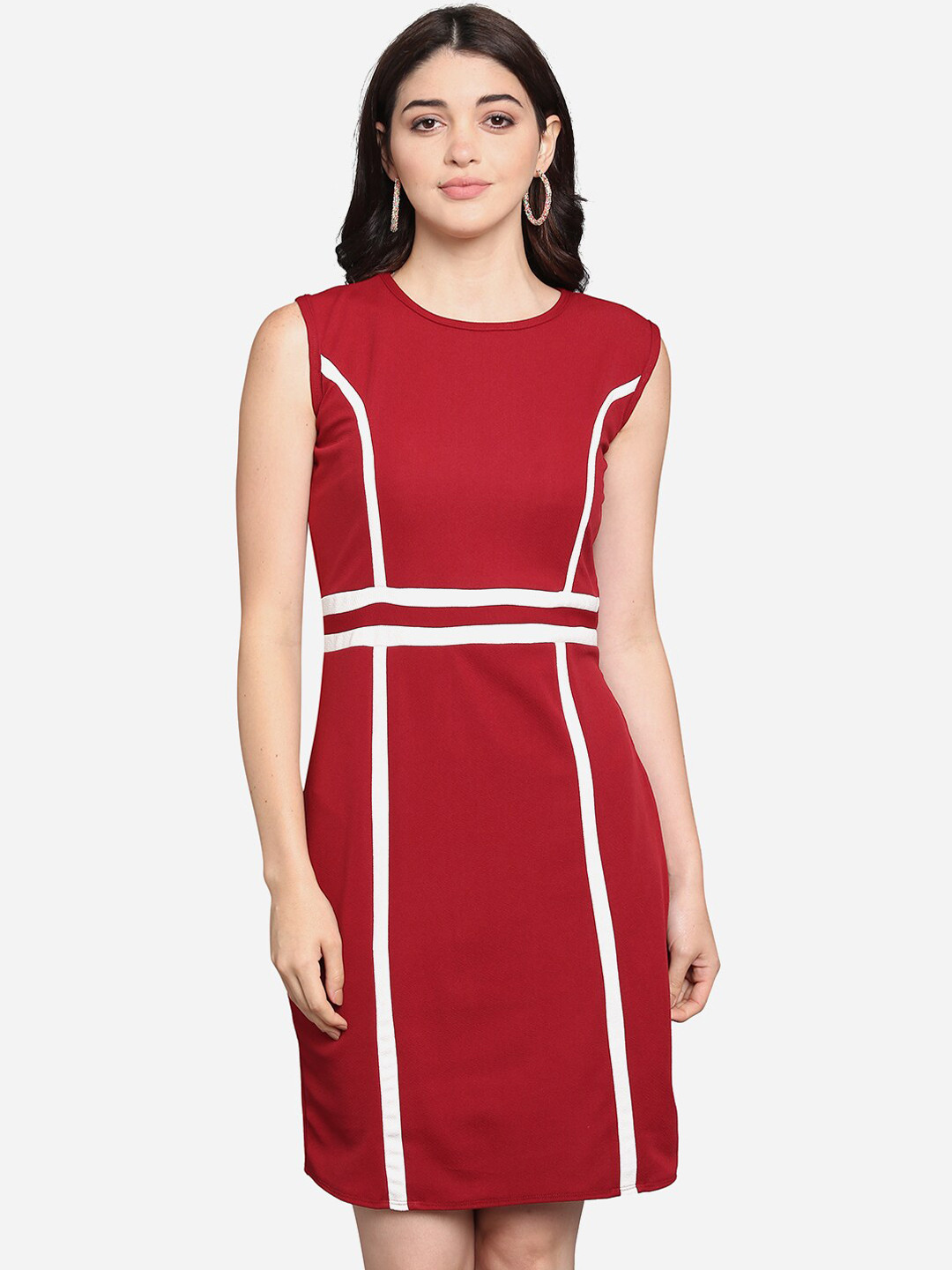 

PURVAJA Women Red Striped Sheath Dress