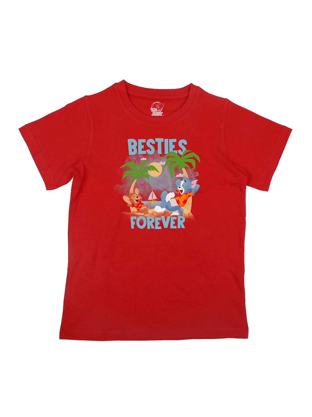 

Tom Jerry Boys Red Printed Round Neck Cotton Pure Cotton T-shirt