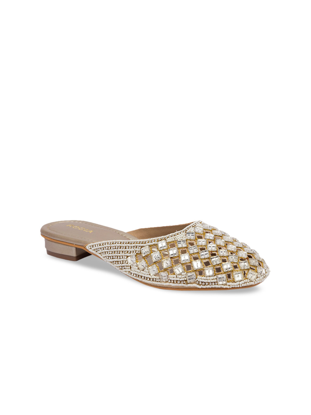 

Rocia Women Gold-Toned Woven Design Mules
