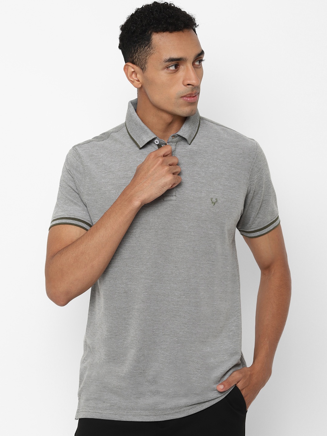 

Allen Solly Men Grey Solid Polo Collar T-shirt