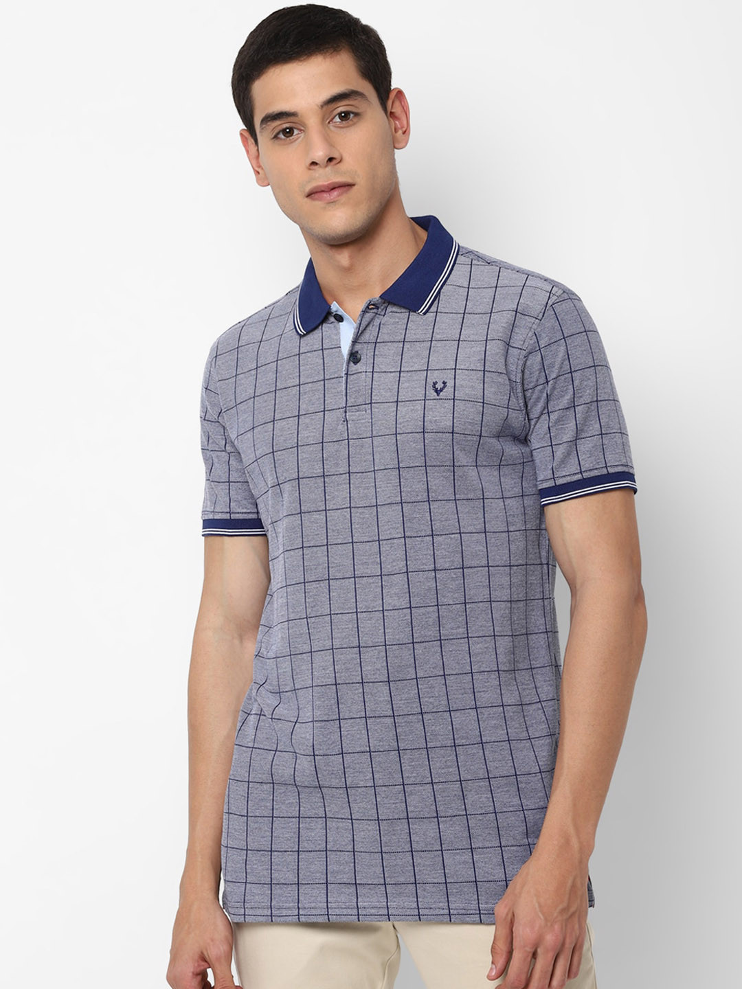 

Allen Solly Men Grey Checked Polo Collar T-shirt