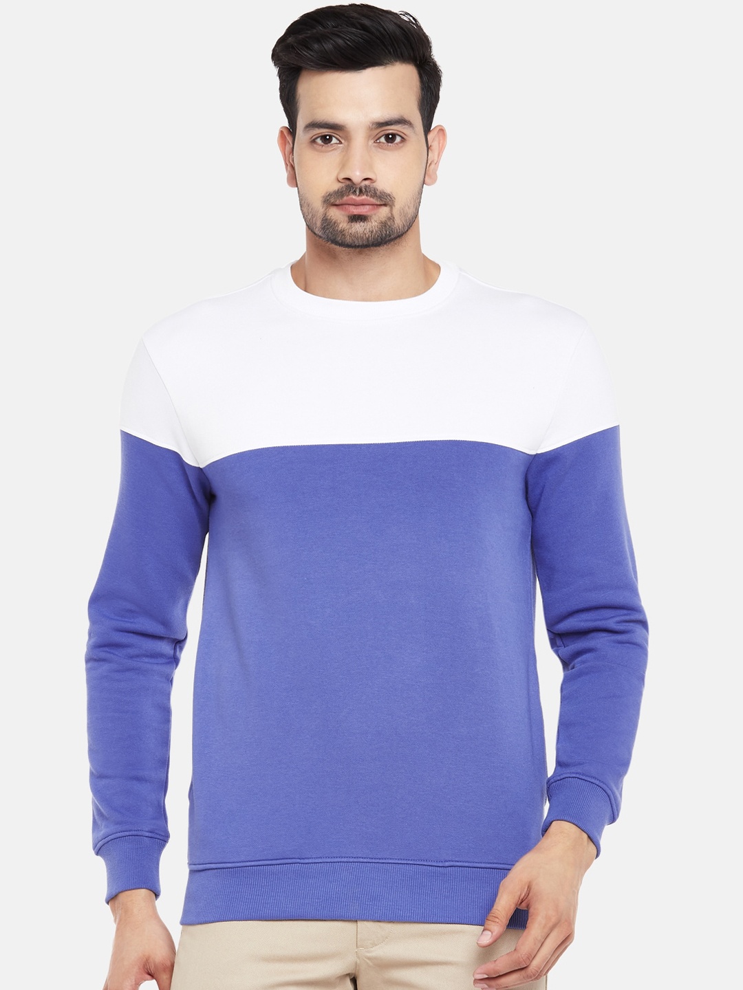 

BYFORD by Pantaloons Men White & Navy Blue Colourblocked Sweatshirt