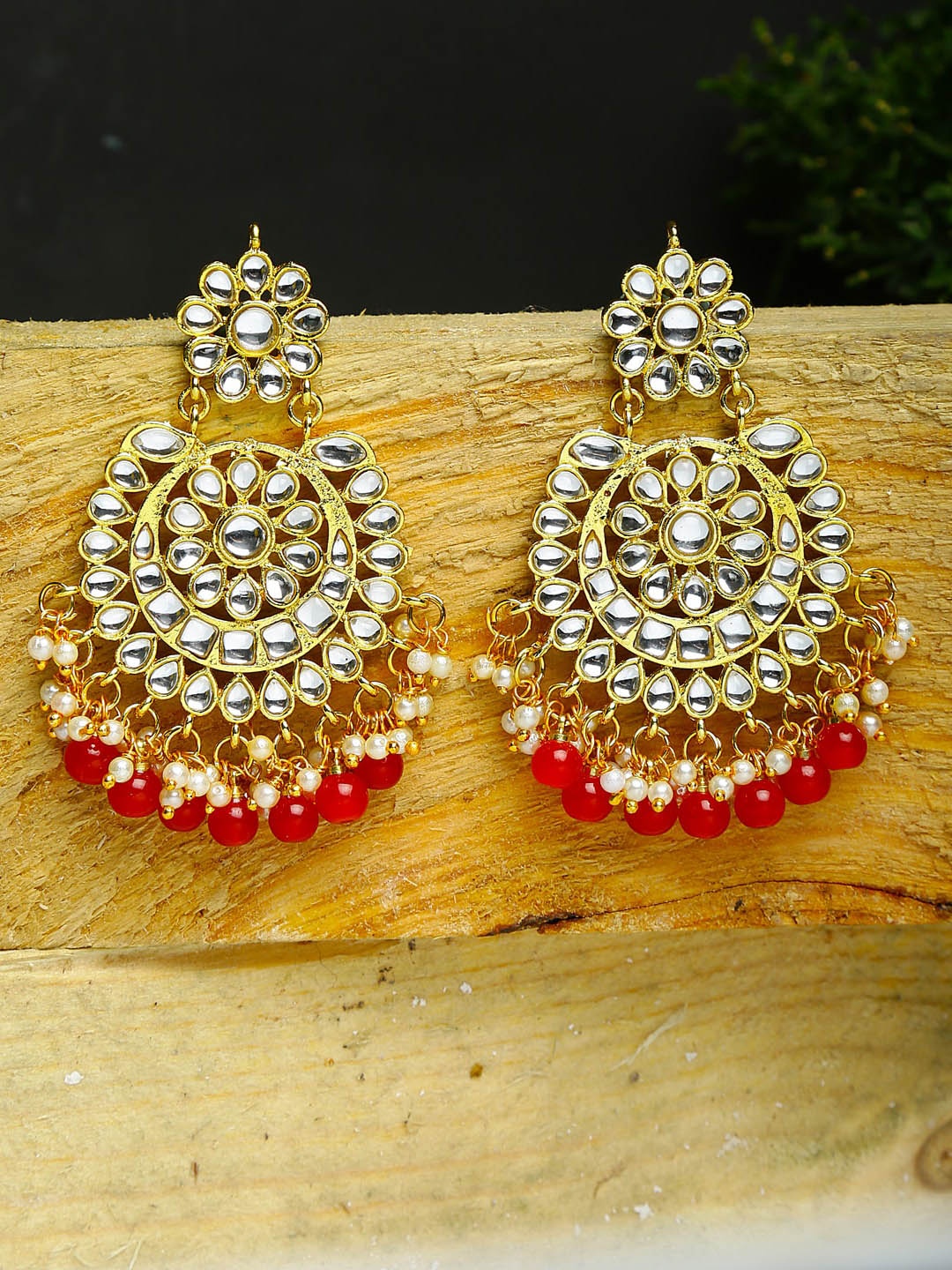 

Shining Diva Gold-Toned & Red Circular Chandbalis