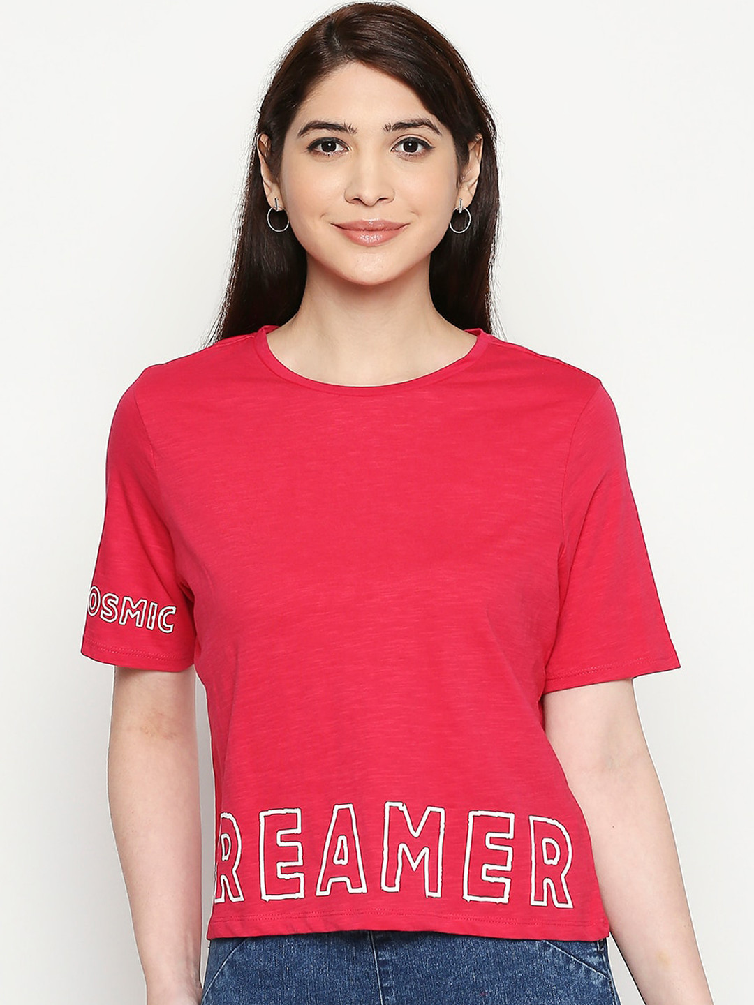 

People Women Red Solid Round Neck T-shirt