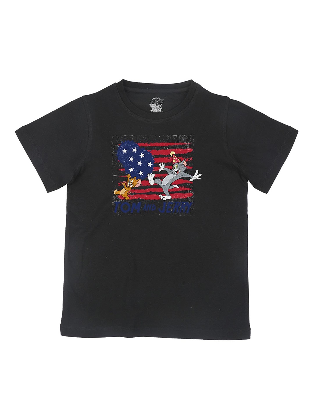 

Tom Jerry Boys Black Tom Jerry Printed Round Neck Pure Cotton T-shirt