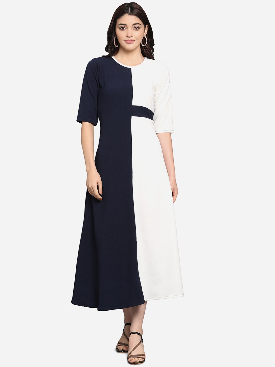 

PURVAJA Women Navy Blue Colourblocked A-Line Dress