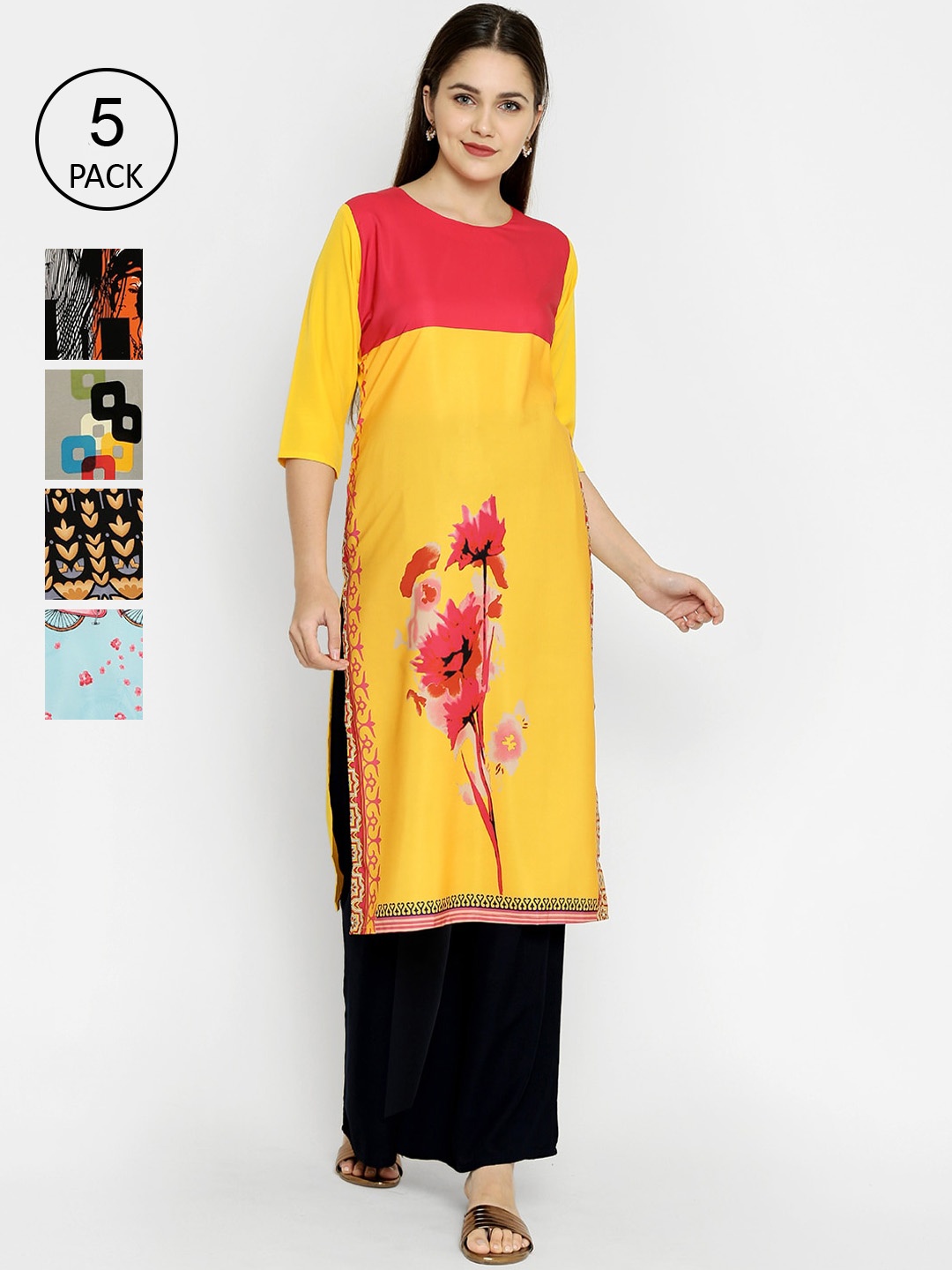

7Threads Pack Of 5 Printed Crepe Kurta, Multi