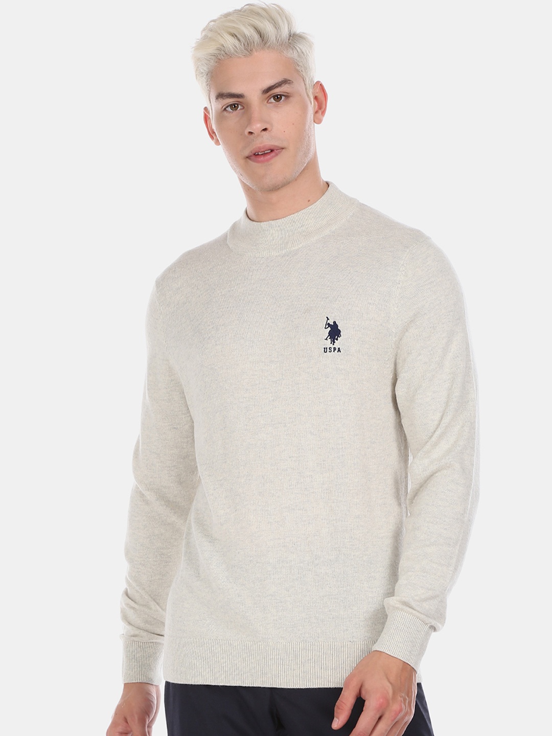 

U.S. Polo Assn. Men Beige Solid Pullover Sweater