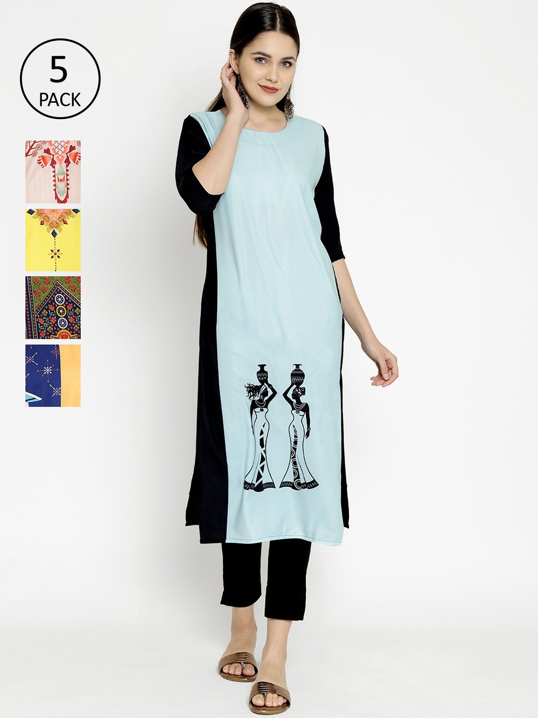 

7Threads Women Multicoloured Floral Printed Crepe Kurta Set of 5, Multi