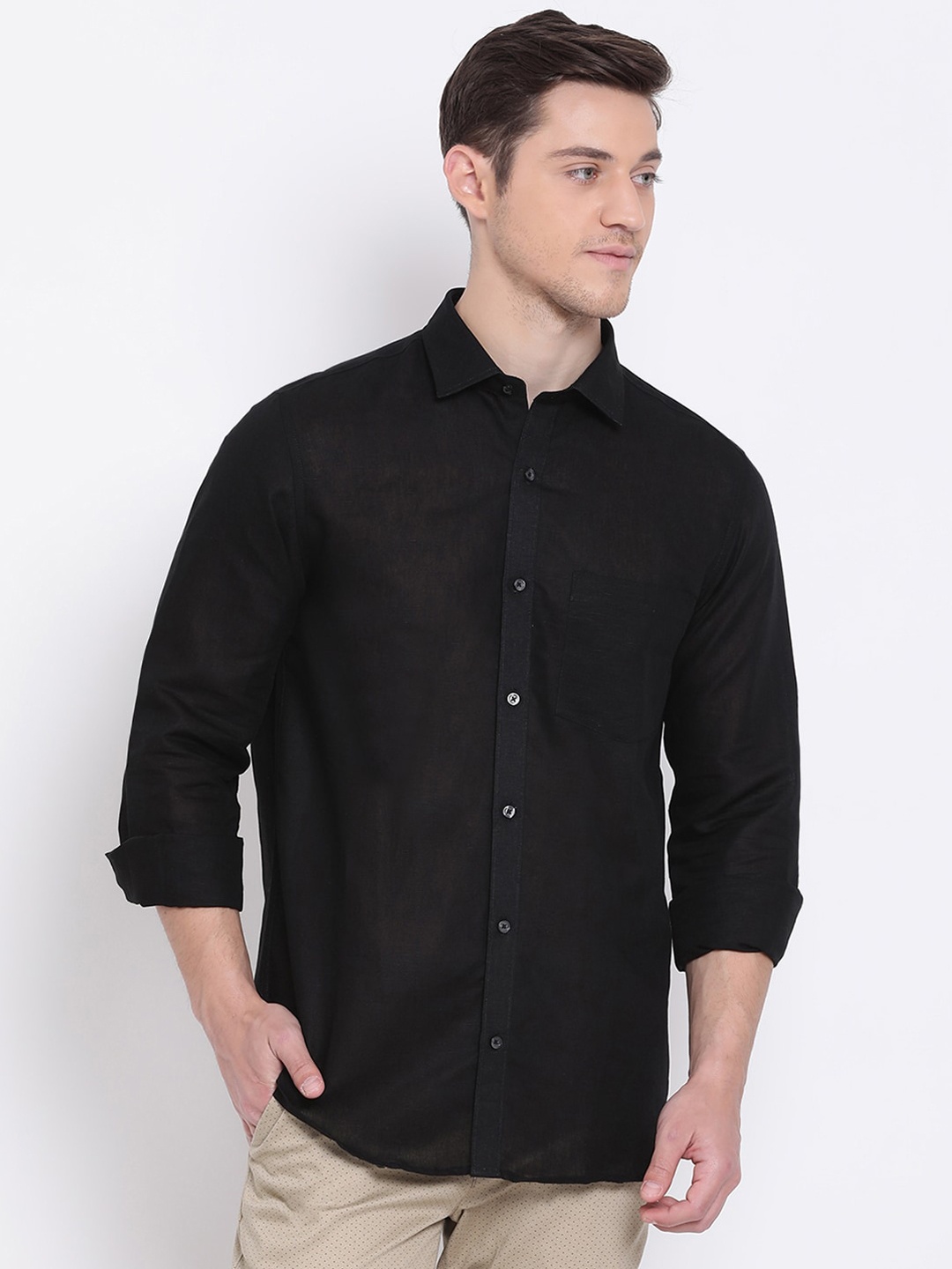 Turtle Men Black Slim Fit Solid Casual Shirt