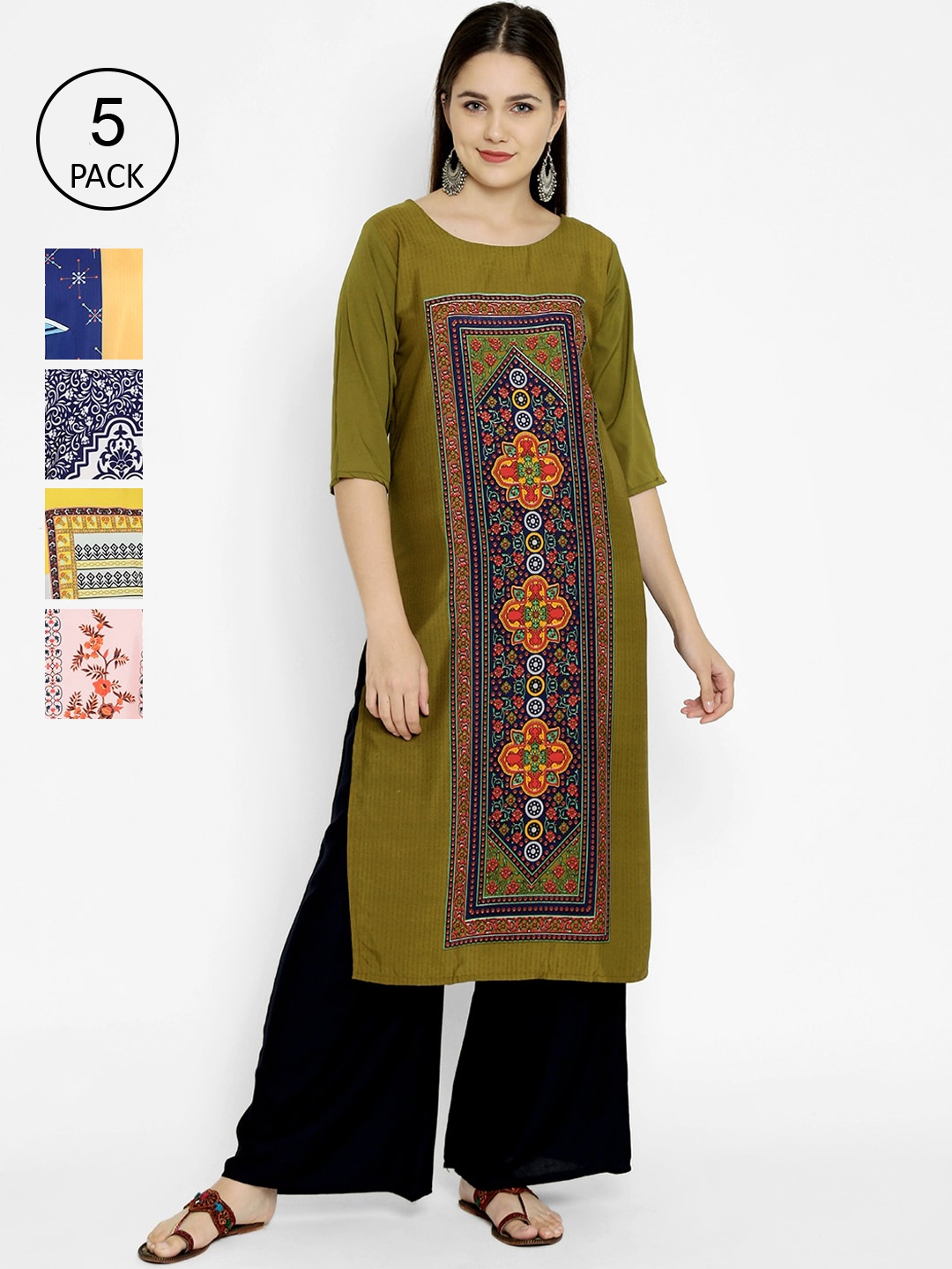 

7Threads Women Pack Of 5 Multicoloured Floral Printed Crepe Kurtas, Multi