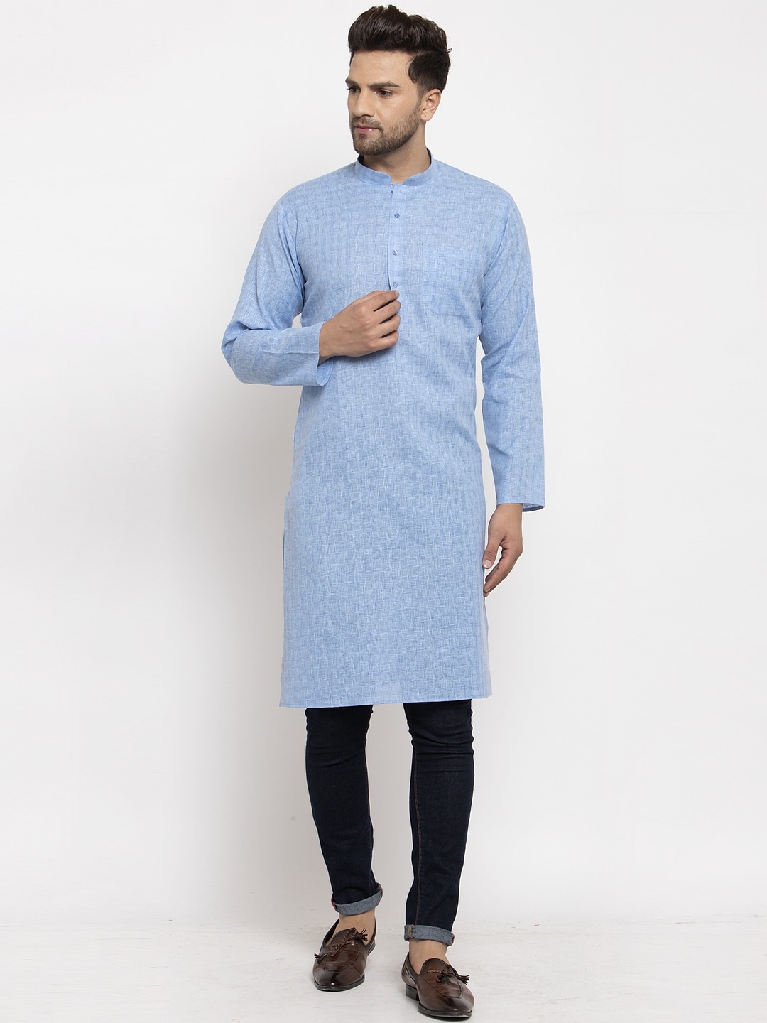 

GRACIT Men Blue Checked Mandarin Collar Kurta