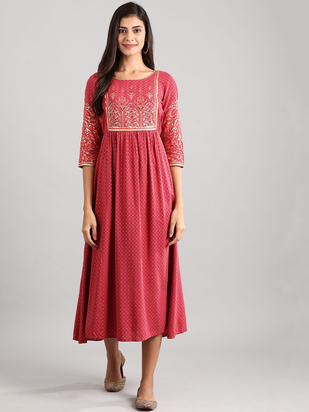 

AURELIA Women Pink Embroidered A-Line Ethnic Dress