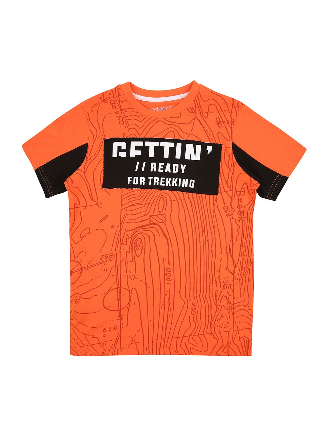 

Pantaloons Junior Boys Orange Printed Round Neck Pure Cotton T-shirt
