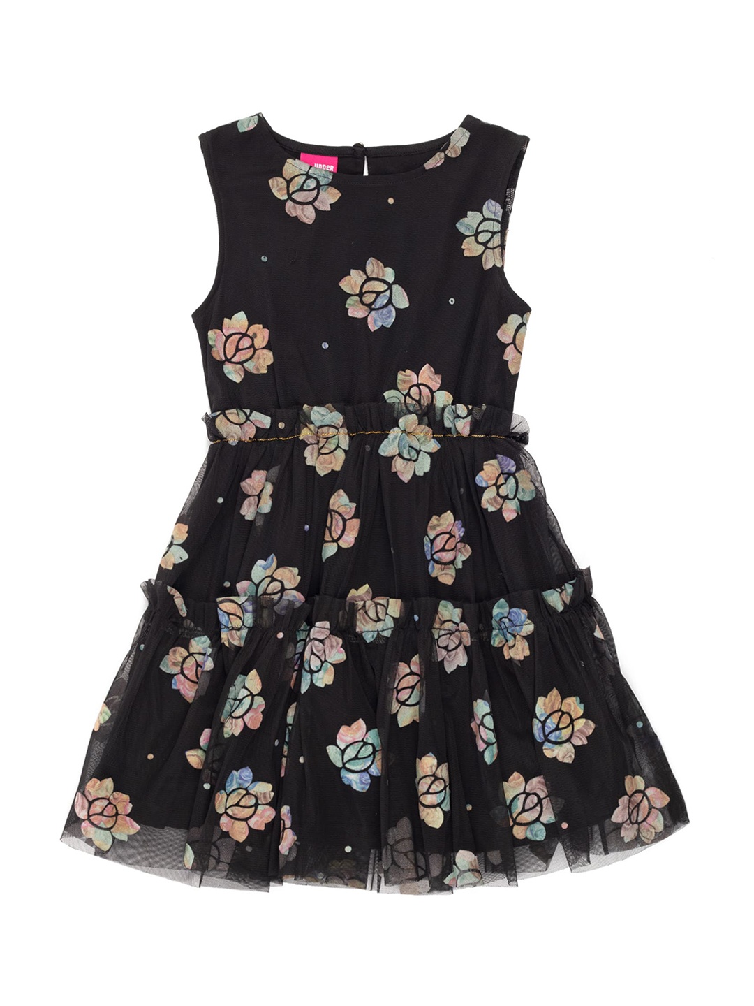 

UNDER FOURTEEN ONLY Girls Black Printed Fit and Flare Dress