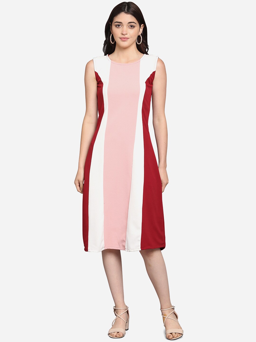 

PURVAJA Women Maroon & White Colourblocked Sheath Dress