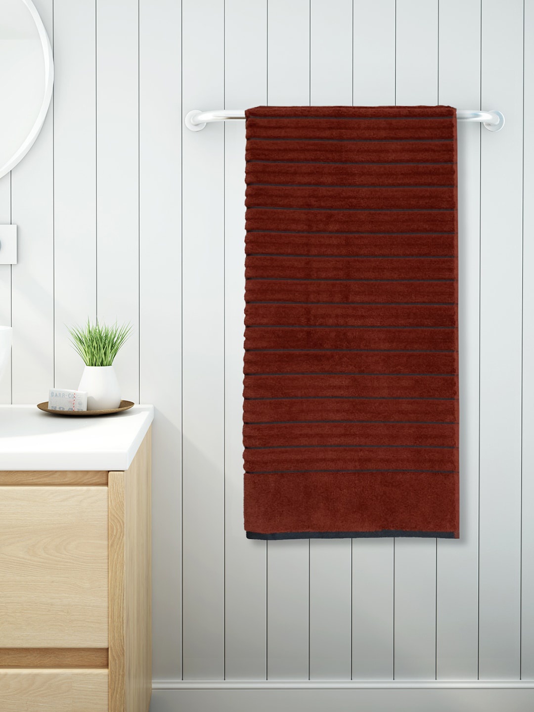 

SPACES Unisex Brown & Grey Ribbed 575 GSM Bath Towel