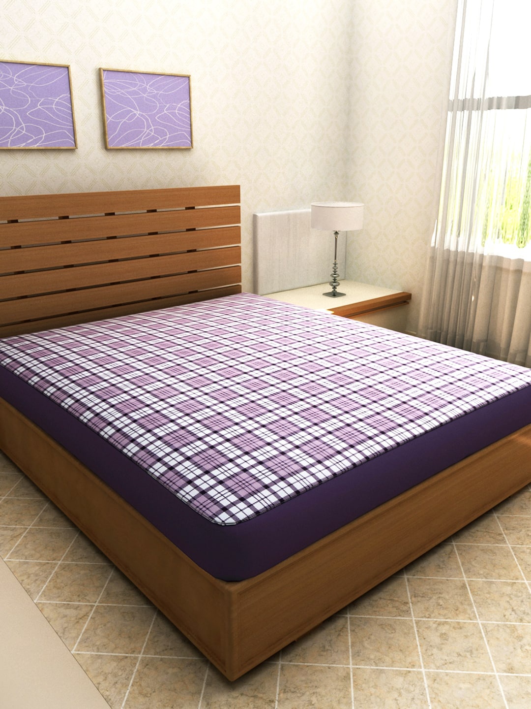 

ROMEE Unisex Purple & White King Size Mattress Protector