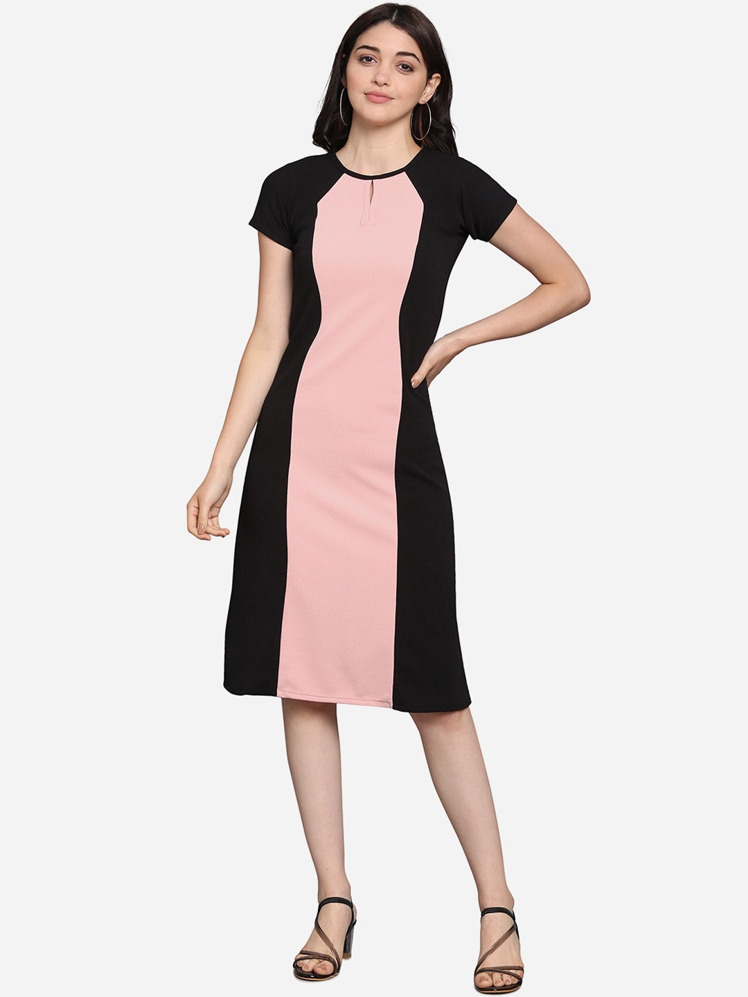 

PURVAJA Women Black Colourblocked A-Line Dress